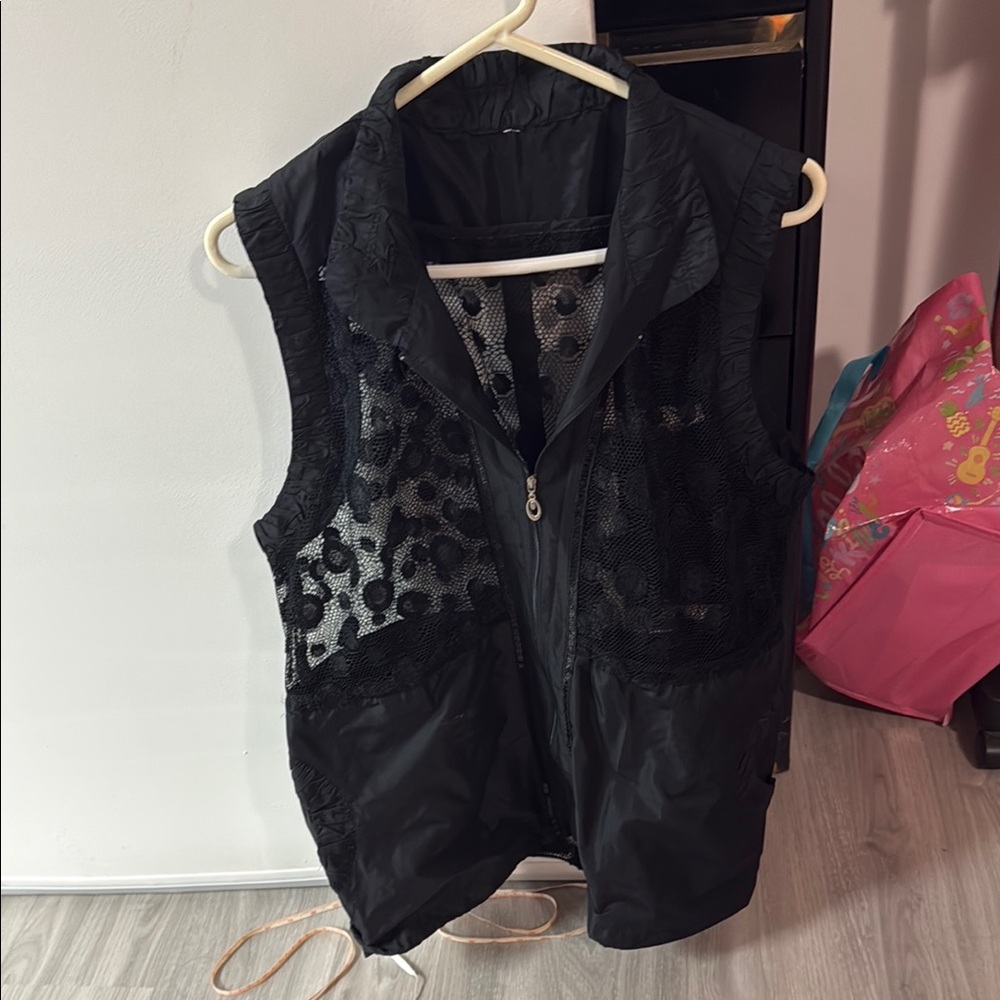 Black Sleeveless Vest with Mesh Details